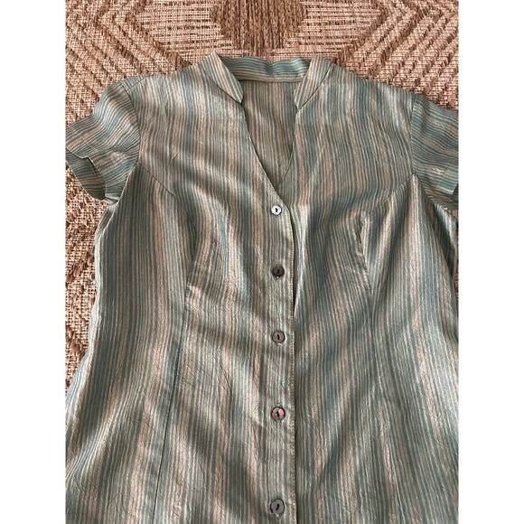 Green and Bronze Short sleeve midi Dress Button Front Casual Retro MCM - Picture 3 of 8